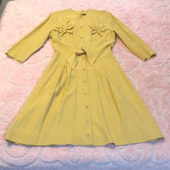 Handmade Dresses & Skirts - 6 Vintage 50s Dress Tailored Handmade Flower Pockets Glass Buttons Fitted Work